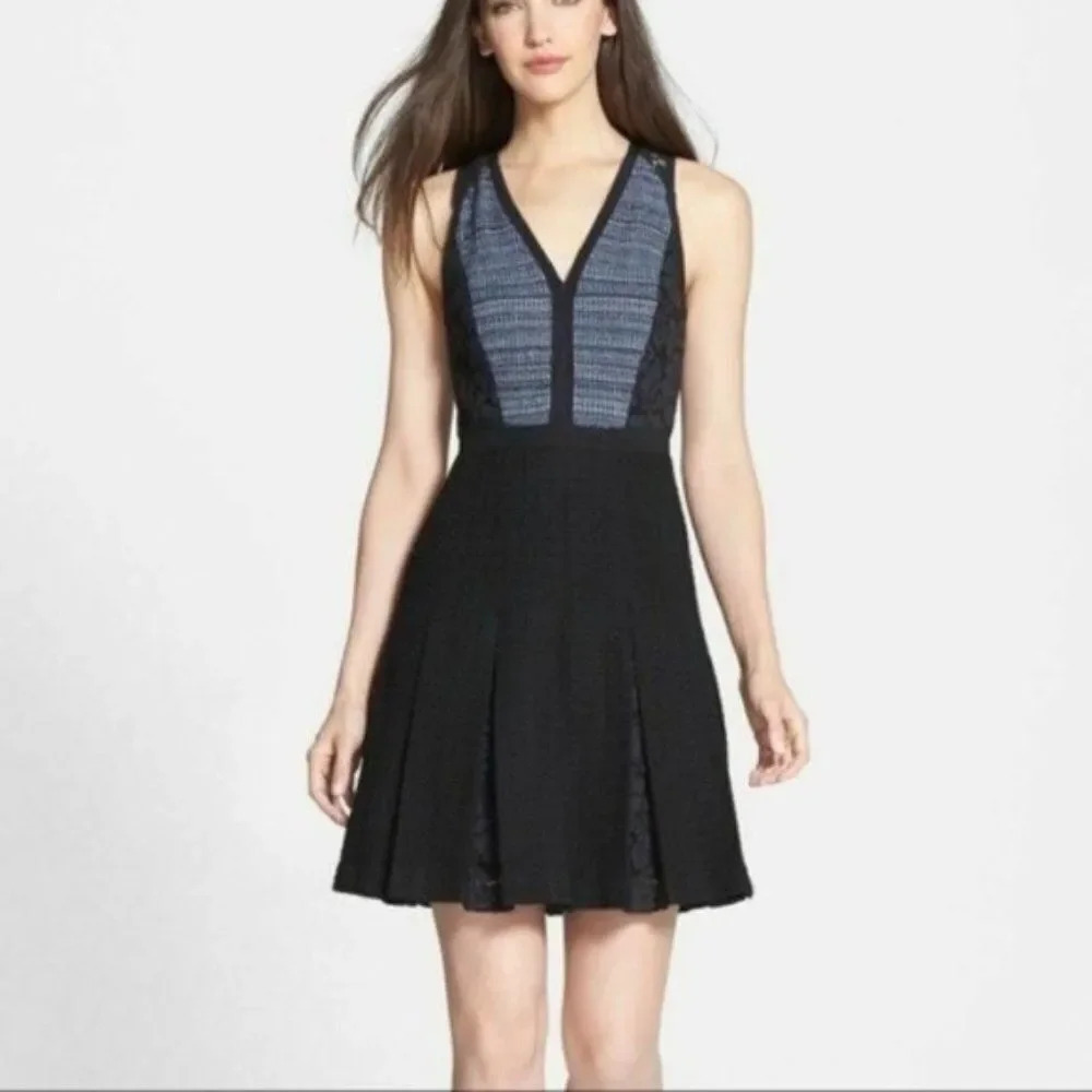 Rebecca Taylor Black Blue Tweed Lace Sleeveless Mini Dress Women’s Size 8 Chic